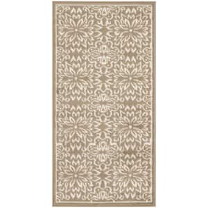 Jubilant Taupe doormat 2 ft. x 4 ft. Floral Transitional Area Rug