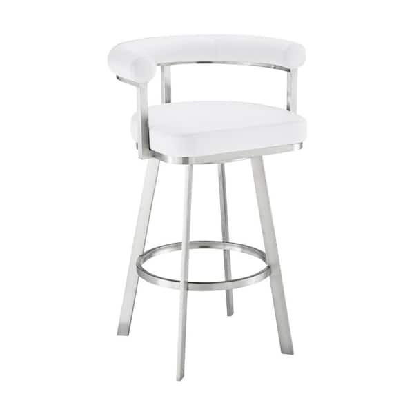 Benjara 29 in. White and Chrome Low Back Metal Frame Counter Stool with Faux Leather Seat