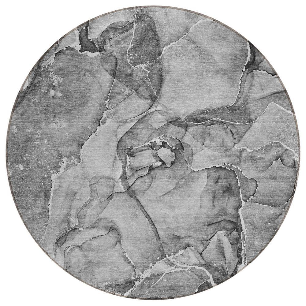 Gray and Ivory 8 ft. Round Woven Abstract Polyester Round Indoor/Outdoor Area Rug price history on PriceWatchPro