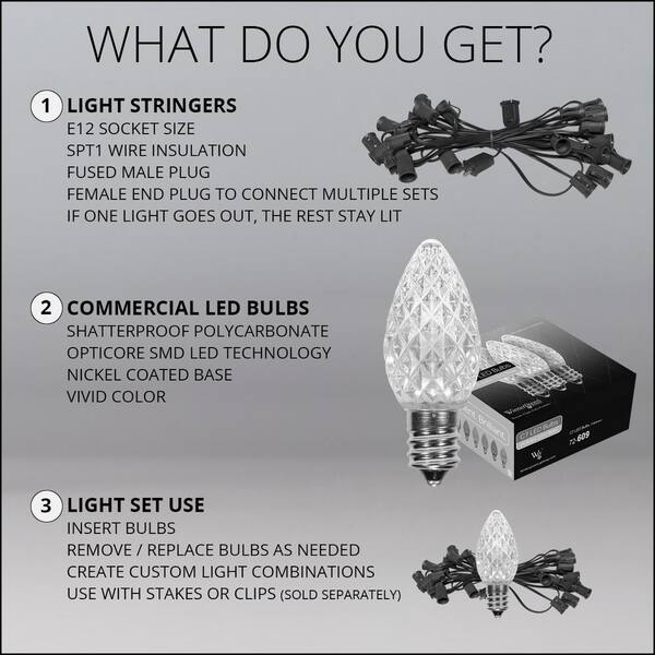 OptiCore 49 ft. 50-Light LED Green and Cool White Faceted C7