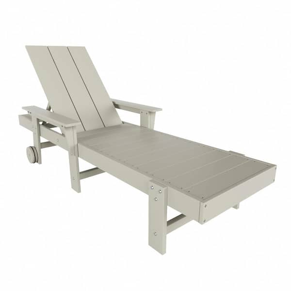 WESTIN OUTDOOR Shoreside Sand Fade Resistant All Weather HDPE Plastic Outdoor Adjustable Backrest Chaise Lounge Arm Chair with Wheels