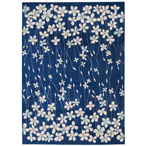 Tranquil Navy Blue 4 ft. x 6 ft. Floral Modern Area Rug