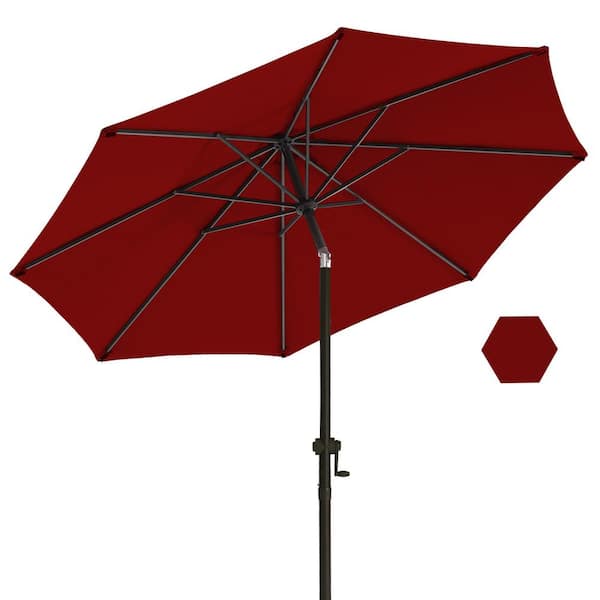 wikiwiki 9 ft. Market Patio Umbrella with Push Button Tilt and Crank in Burgundy