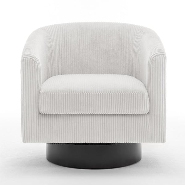 Beige Corduroy Fabric Upholstered 360°Swivel Arm Chair With Wood Base(Set of 1)