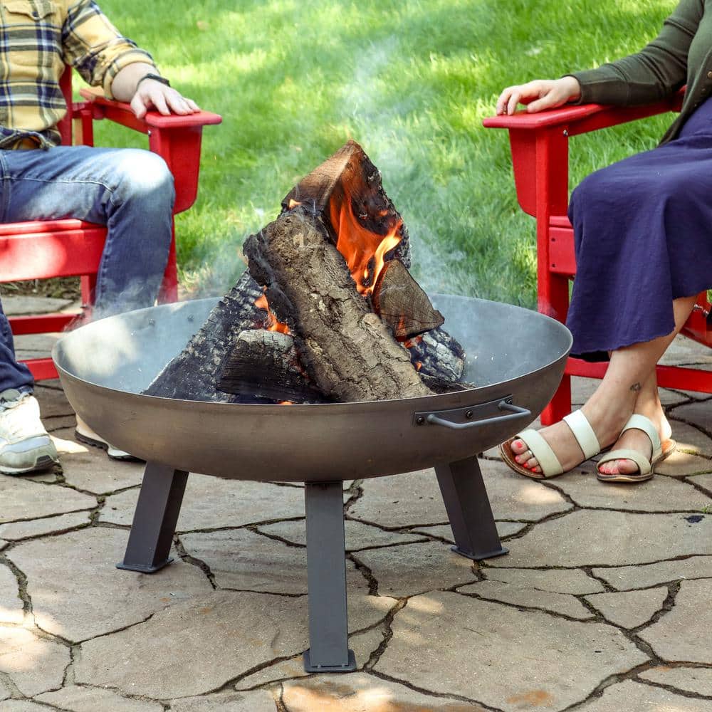 30-Inch Gray Cast Iron Wood-Burning Fire Pit with Steel Finish