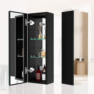 10 in. W x 30 in. H Rectangular Black Aluminum Wall Mount Bathroom Medicine Cabinet with Mirrored and Glass Shelves