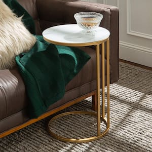 16 in. White Marble Top Gold Base Round C Table