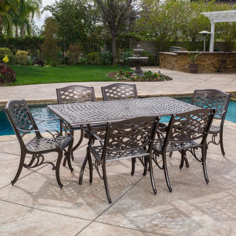 Phoenix Hammered Bronze Cast Aluminum Rectangular Patio Dining Table