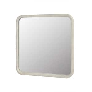 23.62 in. W x 23.62 in. H Mordern Rounded Square PU Covered MDF Framed Wall Decorative Bathroom Vanity Mirror in White