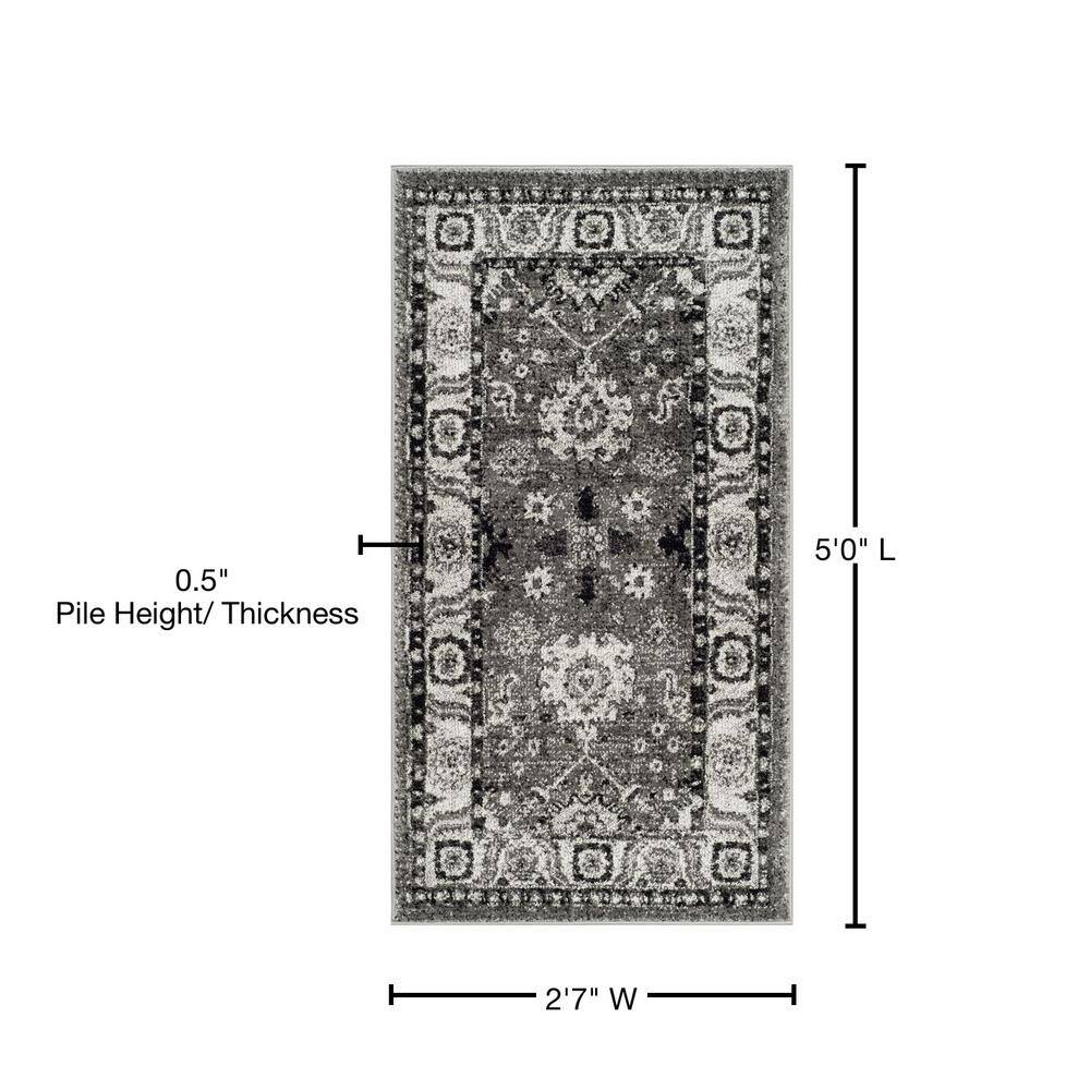 Grey and Black High Pile Floral Area Rug