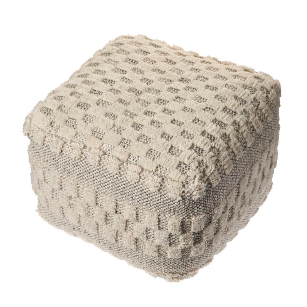 Block Cream Tufted Checkered Geometric Pouf