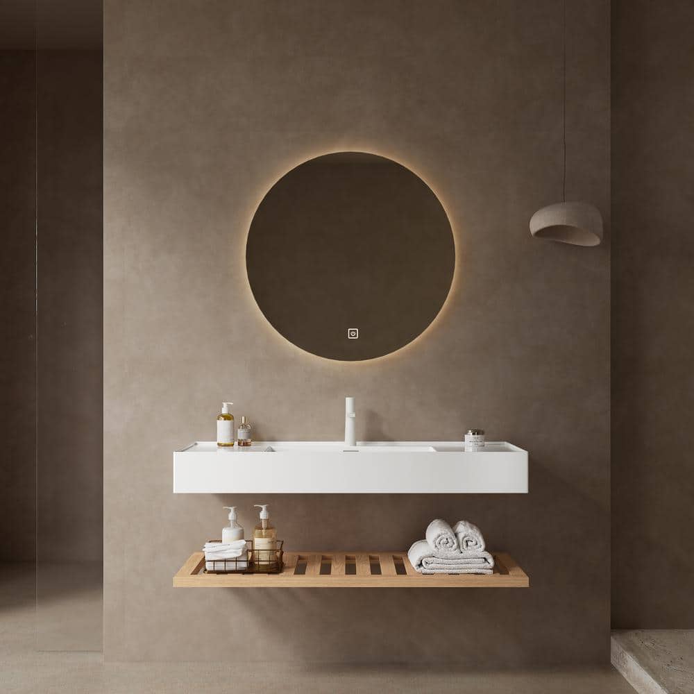 48 in. Wall-Mounted Natural Wood Bath Vanity with White Acrylic Top Assembl