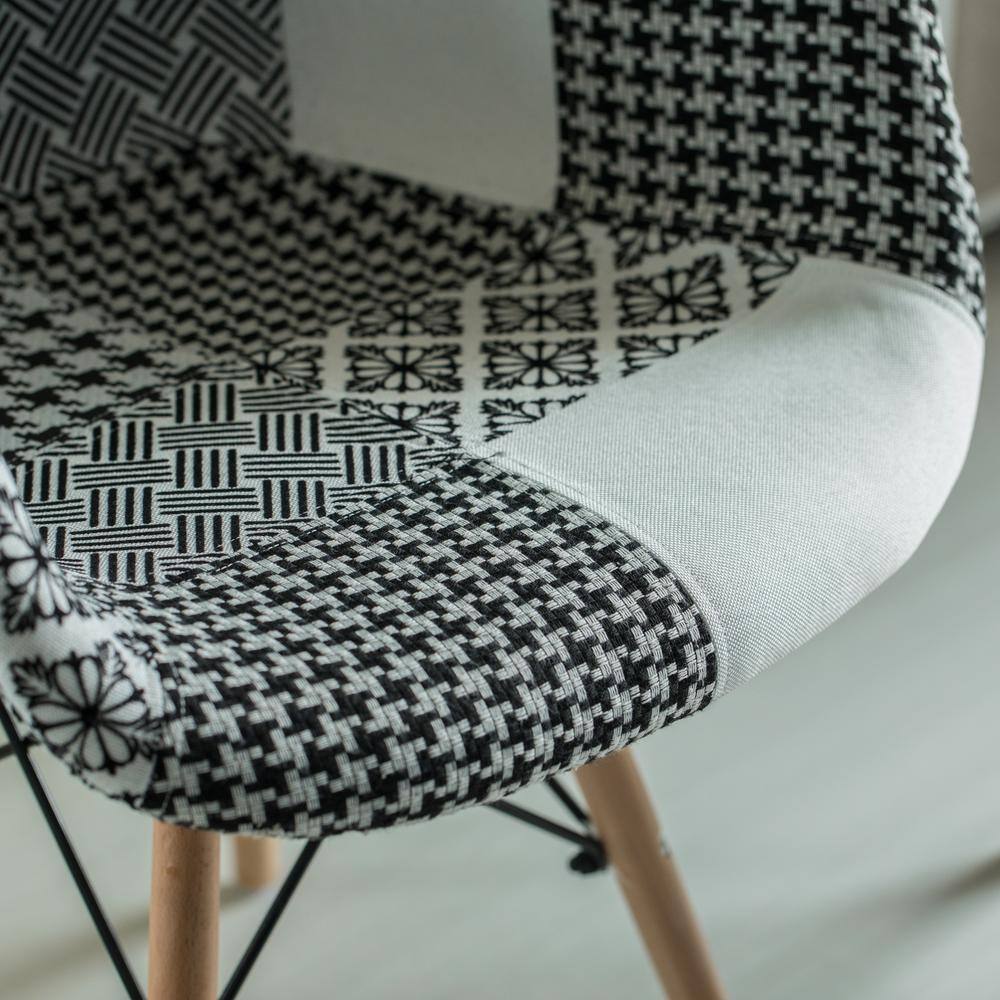 Mid-Century Modern Black and White Fabric Armchair with Beech Legs