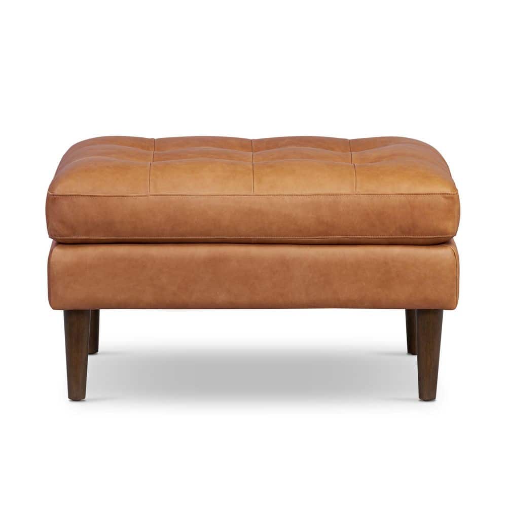 Napa Cognac Tan Leather Rectangle 35 in. Ottoman