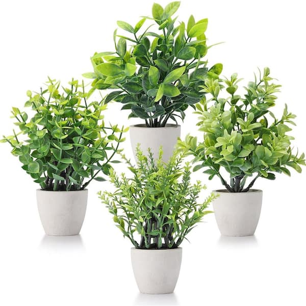 Unbranded Mini Artificial Greenery Potted Plants With White Ceramic pot,  4-Pack L0DY4MKJSX