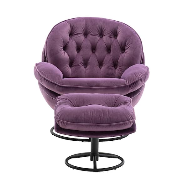 ATHMILE 31.73 in. W Armless Velvet Straight Sofa with Ottoman in Purple