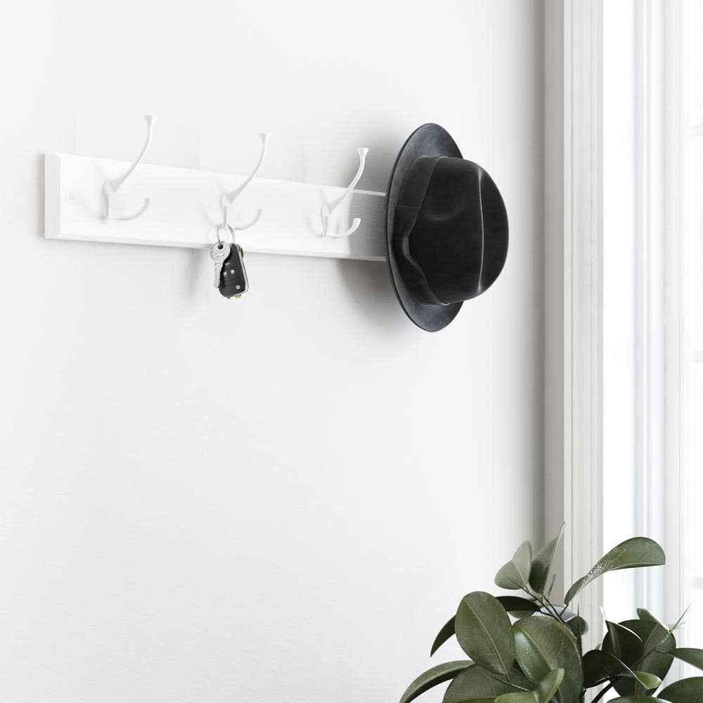 Pure White MDF Wall Mounted Hook Rack with 5 Hooks