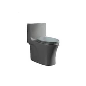 Stylish Design 15.16 in. 1-Piece 1.1/1.6 GPF Dual Flush Elongated Toilet w/Soft-Close Seat & Water-Saving in Light Gray