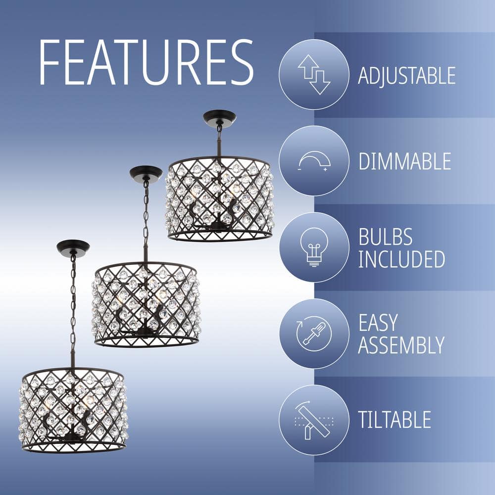 Gabrielle 16" Oil-Rubbed Bronze Crystal LED Drum Pendant