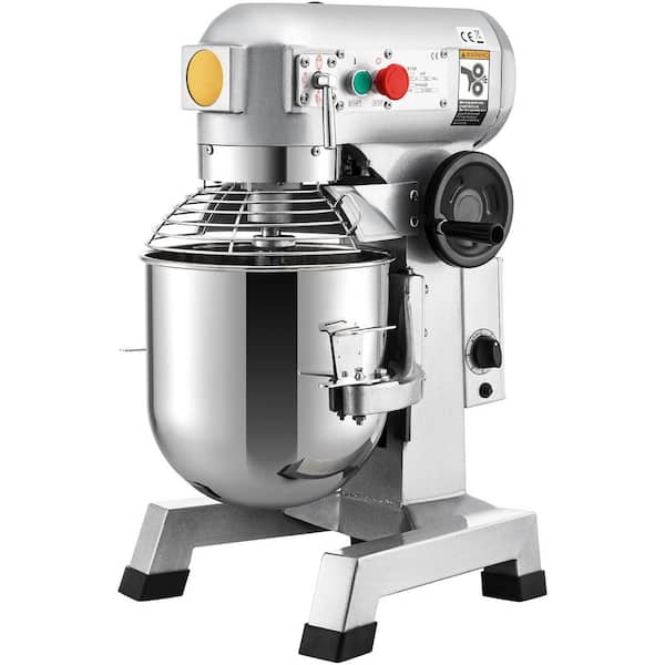 15 qt. Commercial Food Mixer, 500W Electric Mixer with Timer, Stainless Steel Bowl, 3 Adjustable Speeds in Silver