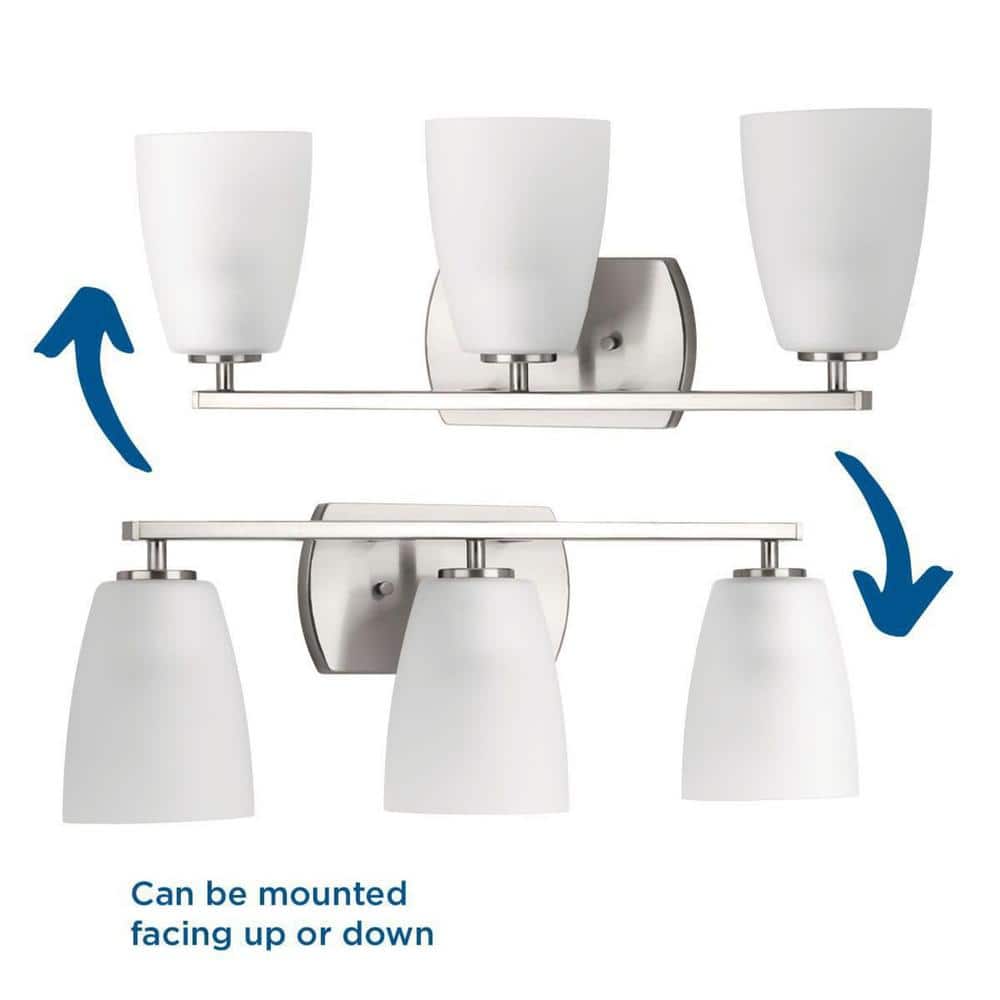 Brushed Nickel 3-Light Vanity Fixture with Etched Glass Shades
