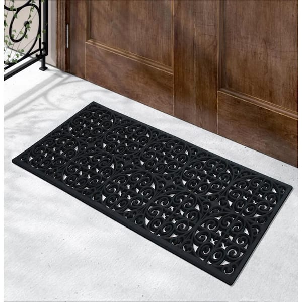 A1 Home Collections Grill Indoor/Outdoor Black 18 in. x 48 in. Rubber Easy to Clean All Weather Exterior Doors/Large Size Double Door Mat