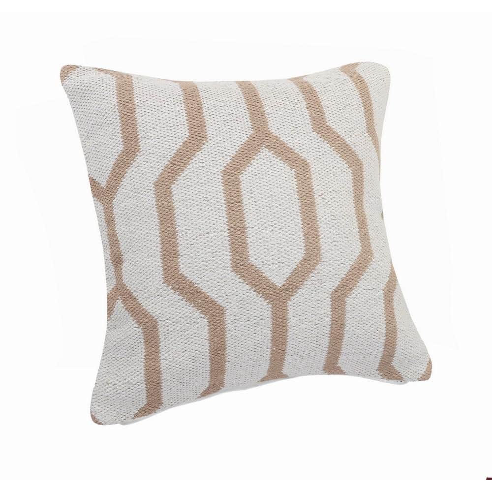Hazelnut and White Geometric Square Throw Pillow