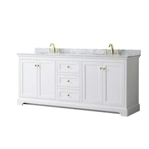 Avery 80 in. W x 22 in. D x 35 in. H Double Sink Bath Vanity in White with White Carrara Marble Top