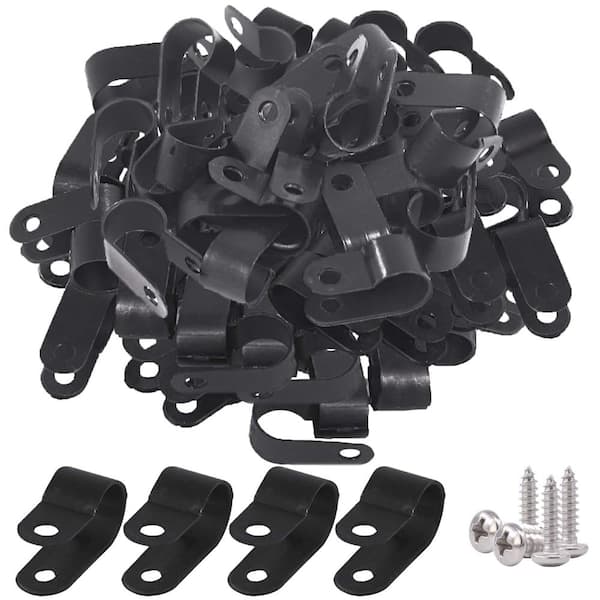 120 Piece 3/8 in. Black Nylon R-Type Screw Mount Cable Clips with Matching Stainless Steel Screws for Wire