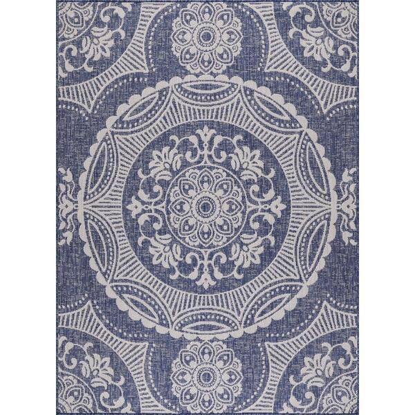 Beverly Rug Blue 9 ft. x 12 ft. Waikiki Medallion Modern Indoor Outdoor ...