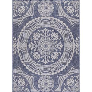 Beverly Rug 5 x 7 Blue White Waikiki Modern Bordered Indoor Outdoor Area Rug, Blue/White