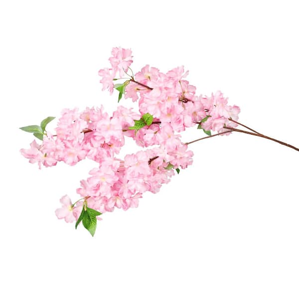 41 in. Triple Bloom Pink Artificial Cherry Blossom Flower Stem Spray (Set of 3)