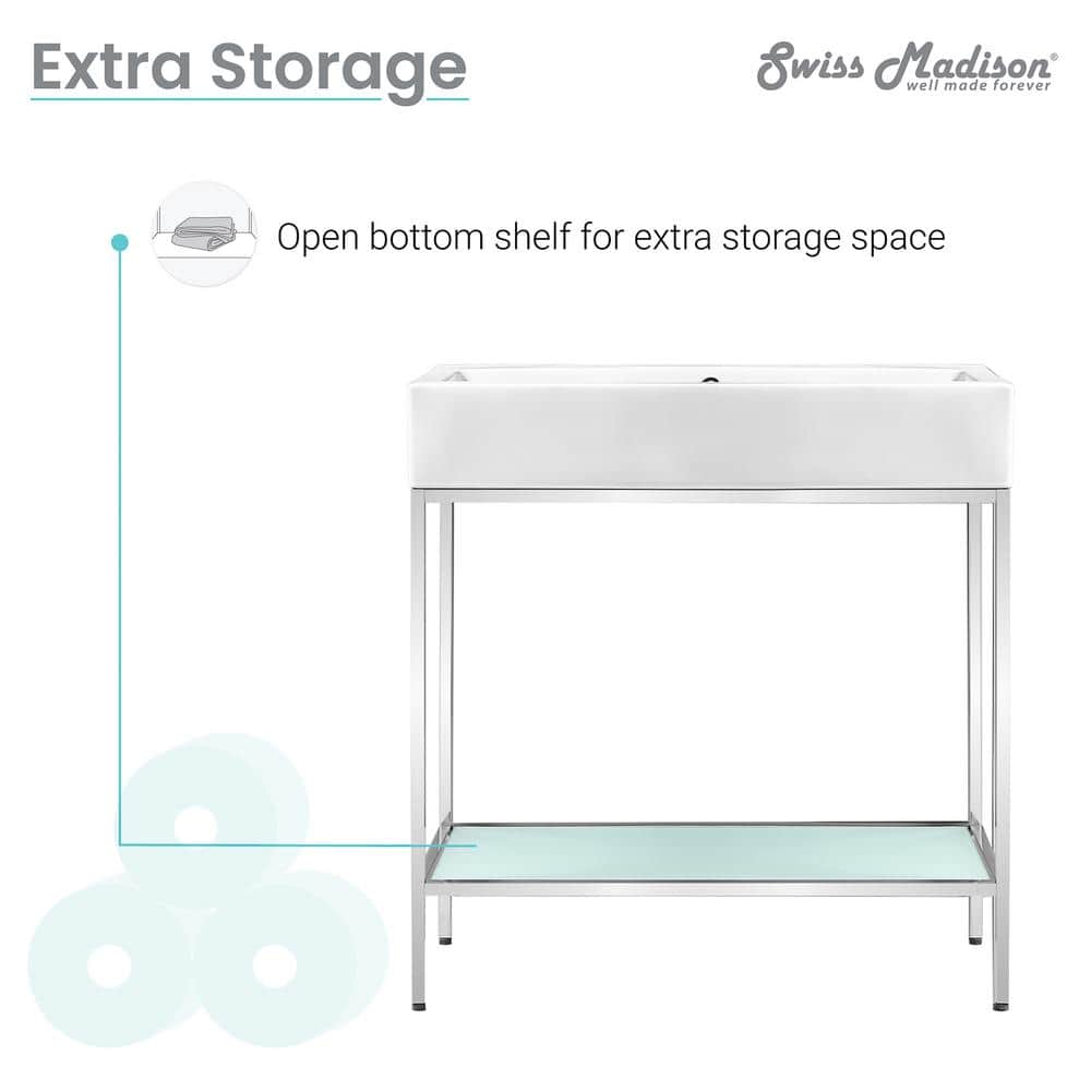 Pierre 32" Chrome Metal Frame Freestanding Bathroom Vanity with White Ceramic Top