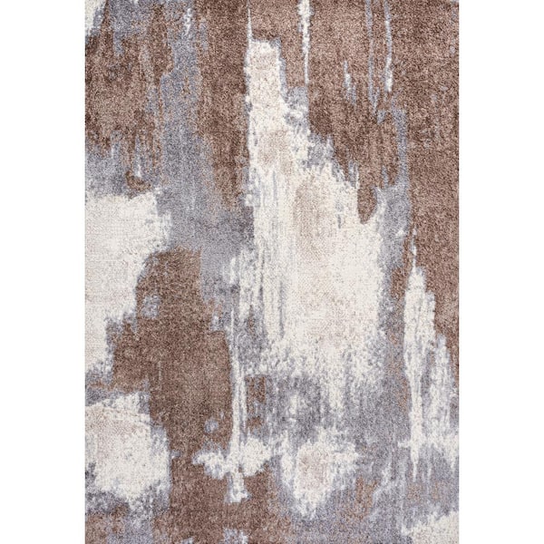 Zoe Brown/Cream 3 ft. x 5 ft. Contemporary Bohemian Abstract Marble Area Rug
