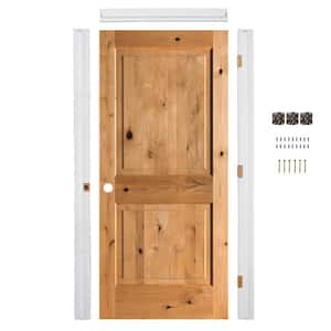 Ready-to-Assemble 24 in.x 80 in. Knotty Alder 2-Panel Sq.Top VG Right-Hand Clear Stain Wood Single Prehung Interior Door