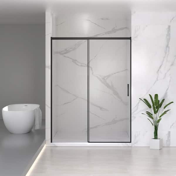 60 in. x 74 in. Framed Sliding Shower Door in Matte Black with 1/4 in. Tempered Glass, Adjustable Width and No Cutting