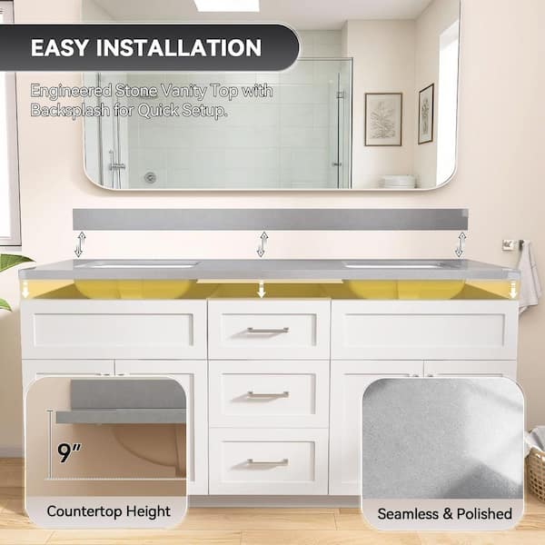 Getpro 72 in. W x 22 in. D Engineered Stone White Rectangular