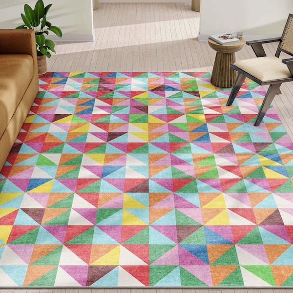 Crayola Modern Tile Modern, Geometric, Kids, Multi Color 5 ft. 3 in. x 7 ft. 3 in., Area Rug