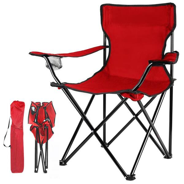 Angel Sar Portable Folding Steel Camping Chair in Red