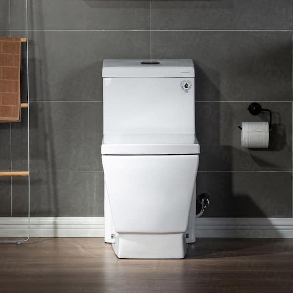 WOODBRIDGE Modern 1-Piece 1.0/1.6 GPF High Efficiency Dual Flush Square All-in One Toilet with Soft Closed Seat Included in White