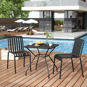 Patio Bistro Table, Outdoor Metal Dining Table with Umbrella Hole, Weather-Resistant for Patio Backyard Lawn Pool, Black