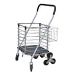 3-Wheel Steel Easy Climb Shopping Cart Design with Accessory Basket in Silver