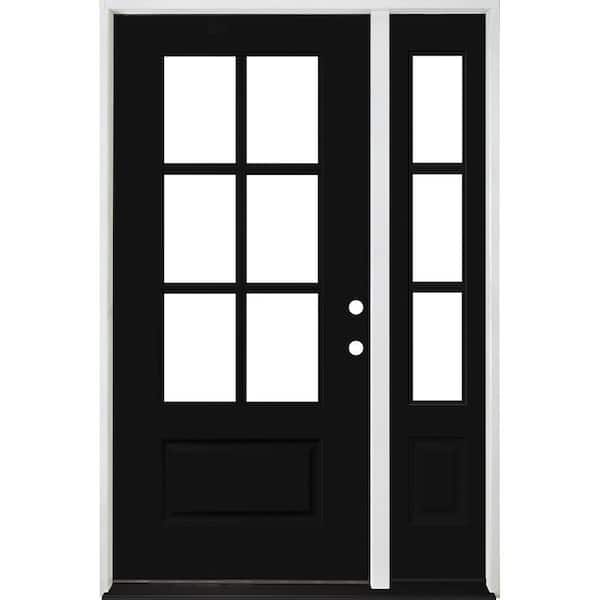 Steves & Sons Legacy 49 in. x 80 in. 3/4-6-Lite Clear Glass LHIS Primed Black Finish Fiberglass Prehung Front Door with 10 in. SL