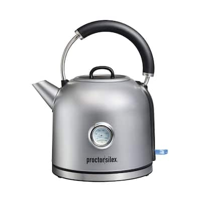 MegaChef 1.8 l 7.6-Cups in White Half Circle Electric Tea Kettle With  Thermostat 985118161M - The Home Depot