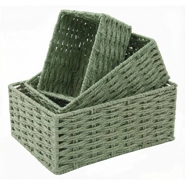 Green 11.8 in. x 3.9 in. Round wool Rope Storage Basket Green 11.8 in. x 3.9 in. Round wool Rope Storage Basket