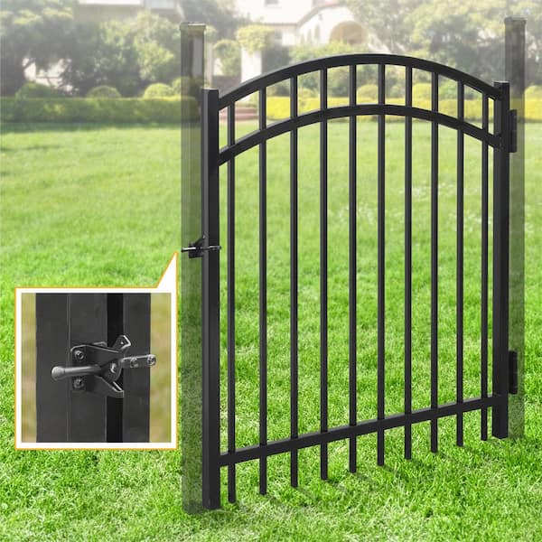 4 ft. x 4 ft. Anti-Rust Metal Black Arched Fence Gate