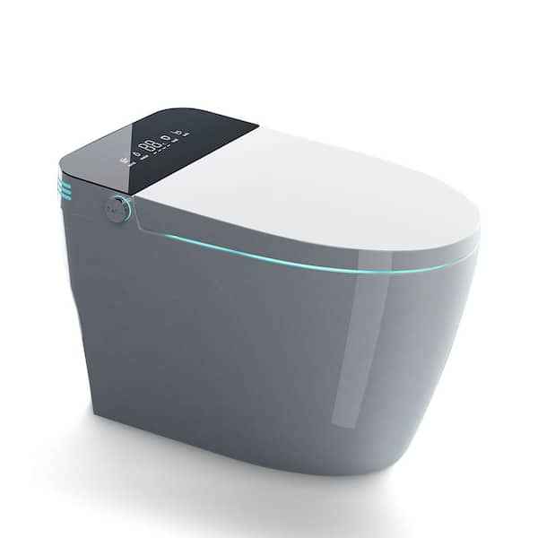 WELLFOR 1-Piece 1.28 GPF Dual Flush Elongated Toilet in White with Smart Bidet Toilet Seat, Auto Flush, and Remote Control