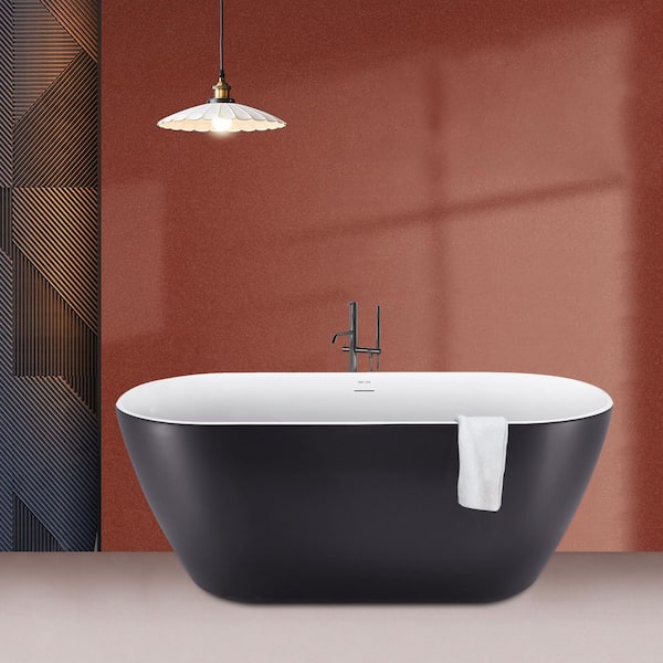 UPIKER 59 in. Acrylic Rectangular Shaped Freestanding Flatbottom Double-Ended Soaking Non-Whirlpool Bathtub in Gray
