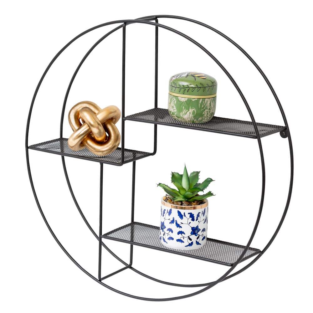 Marlow 21.65" Black Steel Floating Round Wall Shelf