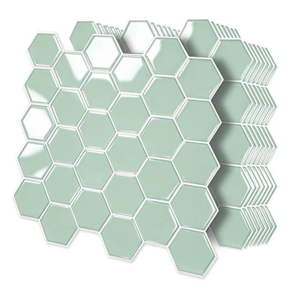 Sage Green Hexagon Self Adhesive Honeycomb Stick on Wall Tile 12 in. x 12 in. Peel and Stick Backsplash Tile (10-Pack)